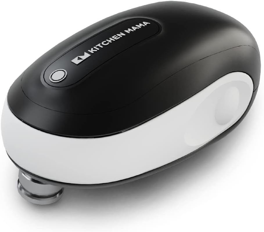 Kitchen Mama One-To-Go Electric Can Opener: One-Touch Operation, Auto-Detect Can Shapes, Auto-Stop, Smooth Edge, Lid Lift, Battery Operated (White)