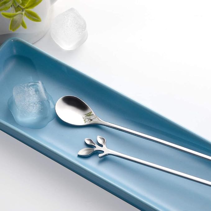AnSaw 6-Piece Elegant Silver Leaf Long Handle Teaspoons - Image 8