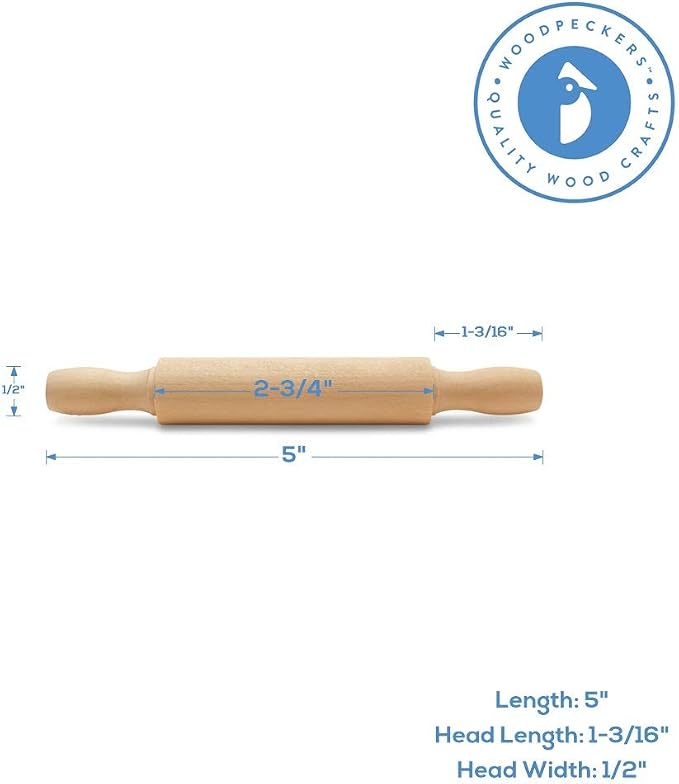 Wooden Mini Rolling Pin, 5 Inches Long, Party Favors by Woodpeckers - Image 2