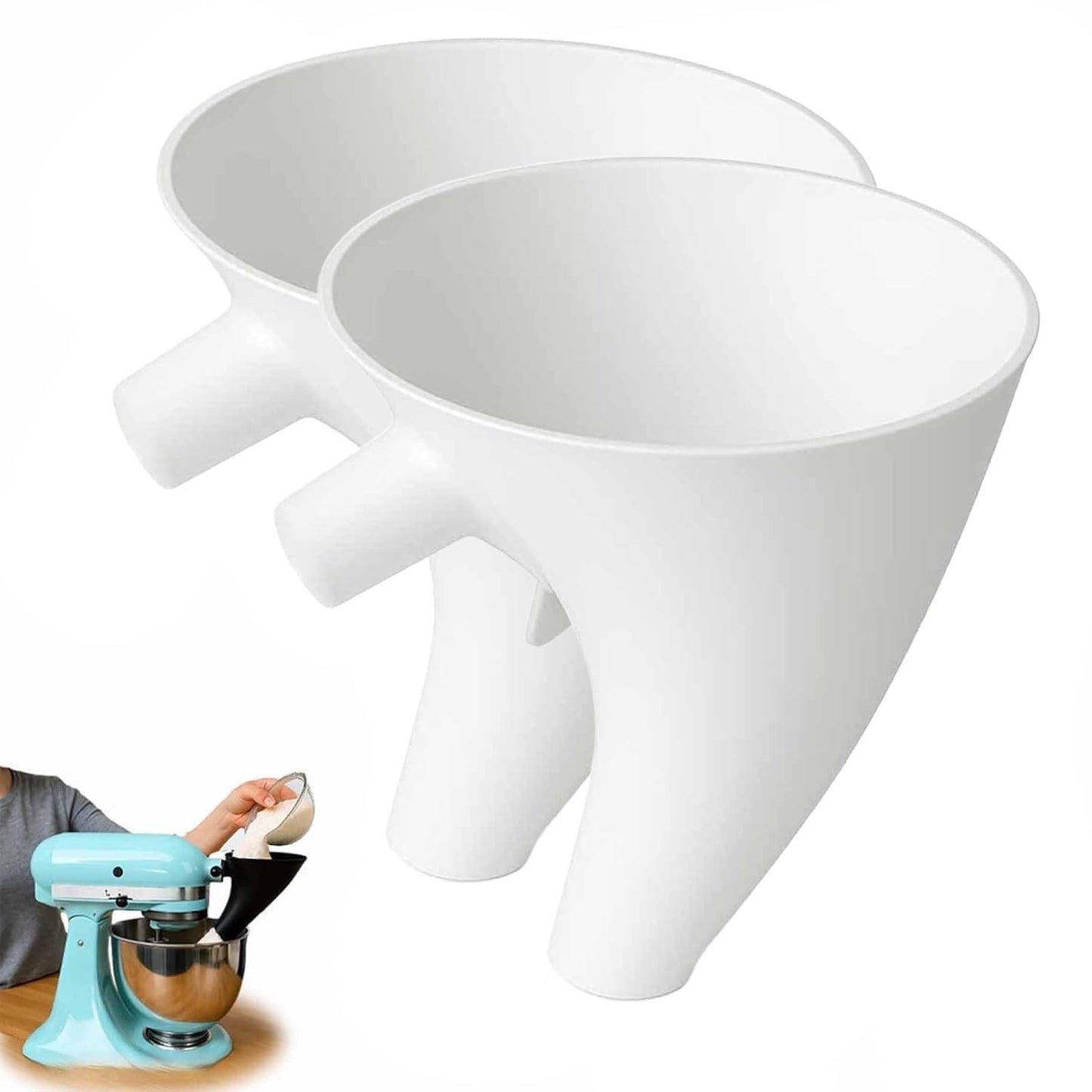2 Pcs Flour Funnel for Kitchen Aid Mixer, for Kitchen Aid Artisan Ksm150 5-Quart Tilt-Head Stand Mixer, Plastic Powder Funnel with Easy-Pour, Prevents Spills and Messes