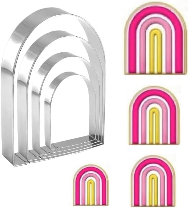 Arched Cookie Cutter Set ANCKNE 4 piece geometric cookie cutter molds - Stainless steel from 2 to 5 inches, Cake Cutters for Kitchen Baking