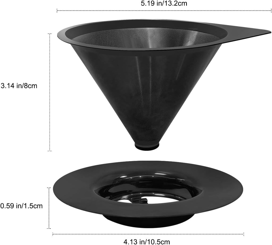 LHS Pour Over Coffee Dripper Reusable Coffee Filter Paperless Coffee Filter Stainless Steel Pour Over Coffee Maker Cone Coffee Dripper for 1-2 Cup,Black