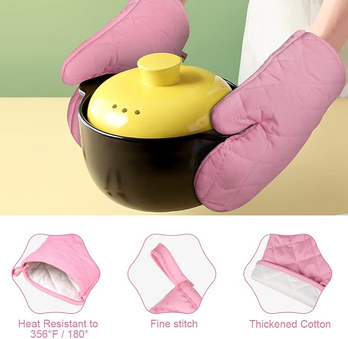 AUAUY Pink Oven Mitts, 1 Pair Kitchen Mittens, 392°F Heat Resistant Oven Gloves - Image 2