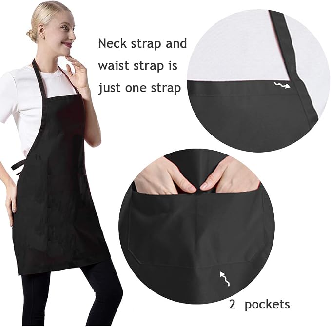12 Pcs Bib Bulk Black Aprons for Women Men Adult Girls Unisex - Image 2