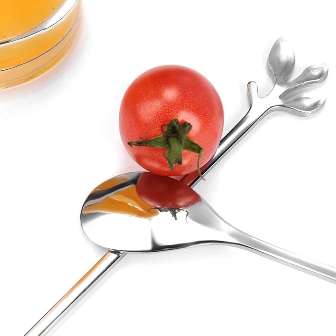 AnSaw 6-Piece Elegant Silver Leaf Long Handle Teaspoons - Image 3