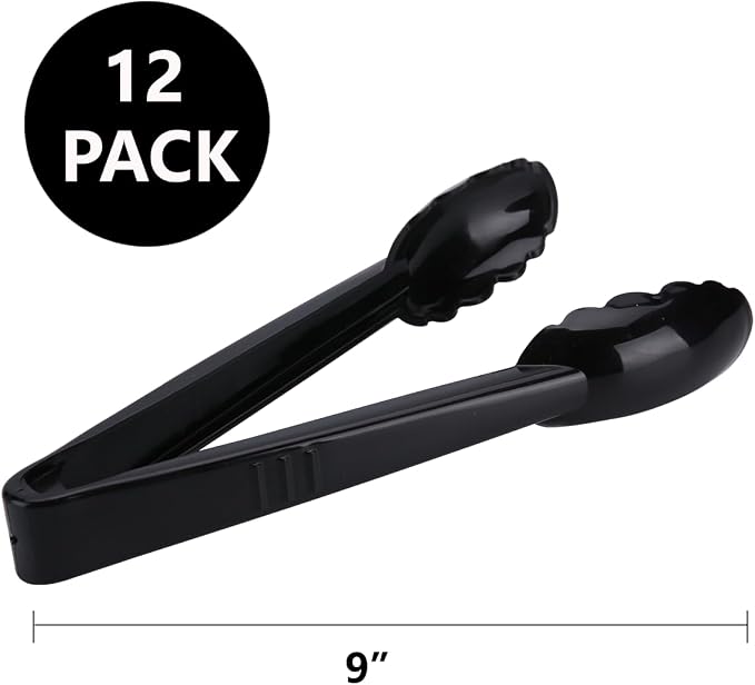 Plastic Tongs for Kitchen, Disposable Utensils Set, 12 Pieces, 9 Inch Heavy - Image 2