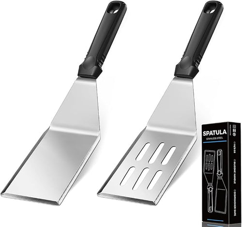 11.8-in 18/0 Stainless Steel Spatulas, Silicone Non-slip Handle, Brushed Metal by MUJINON
