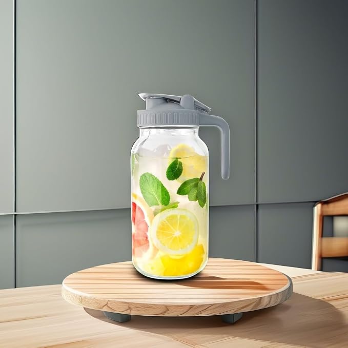 Glass Mason Jar Pitcher, 64 oz Wide Mouth Jug - Image 5