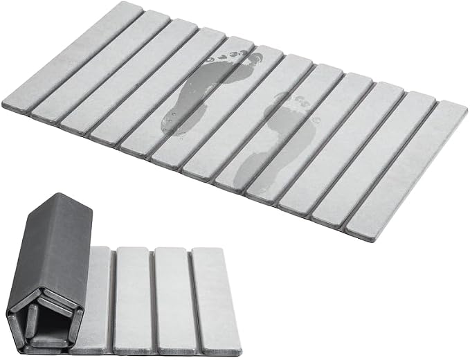 AWW Foldable Stone Bath Mat, Quick Dry Diatomaceous Earth Bath Mat by AWW