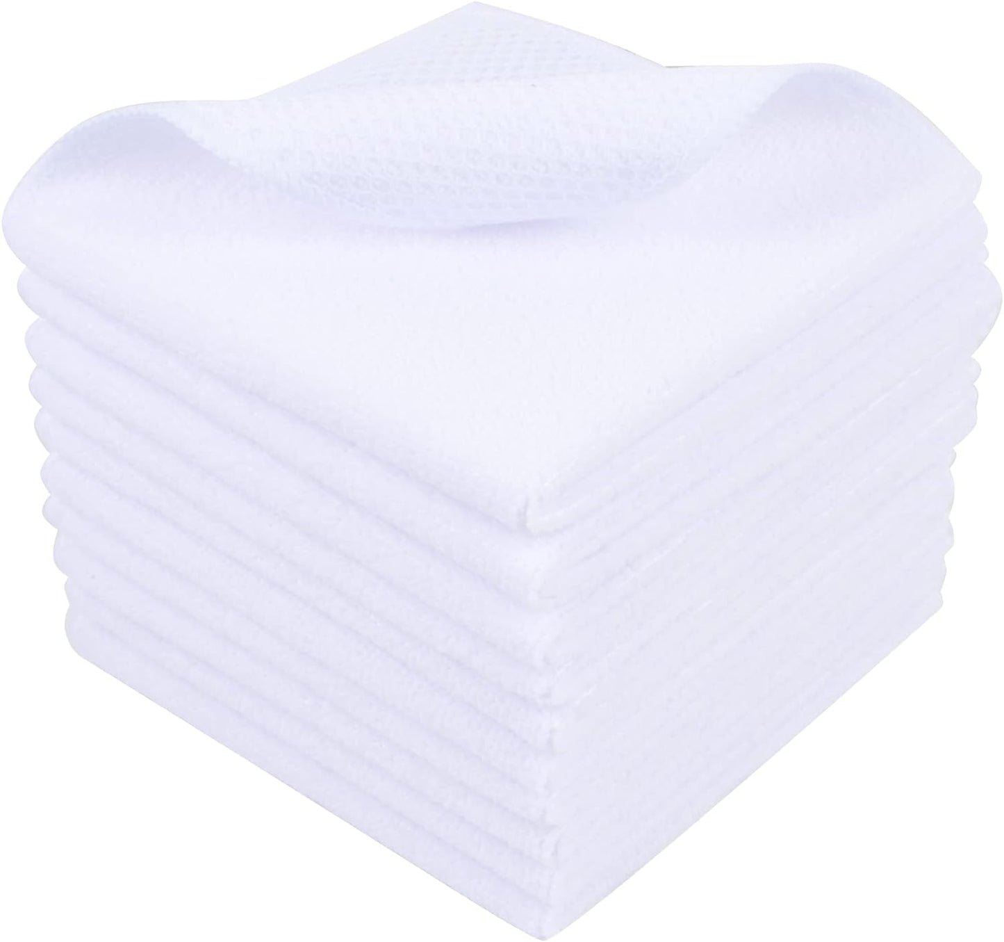 SINLAND Wholesale Microfiber Dish Cloth Best Kitchen Cloths Cleaning Cloths with Poly Scour Side 12Inchx12Inch 10 Pack White