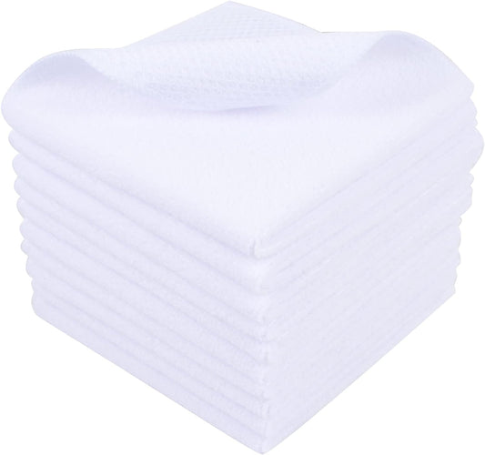 SINLAND Wholesale Microfiber Dish Cloth Best Kitchen Cloths Cleaning Cloths with Poly Scour Side 12Inchx12Inch 10 Pack White