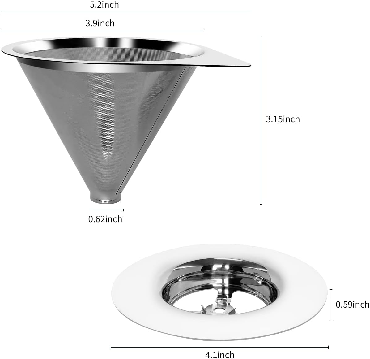 LHS Pour Over Coffee Dripper Reusable Coffee Filter Paperless Coffee Filter Stainless Steel Pour Over Coffee Maker Cone Coffee Dripper for 1-2 Cup,Silver