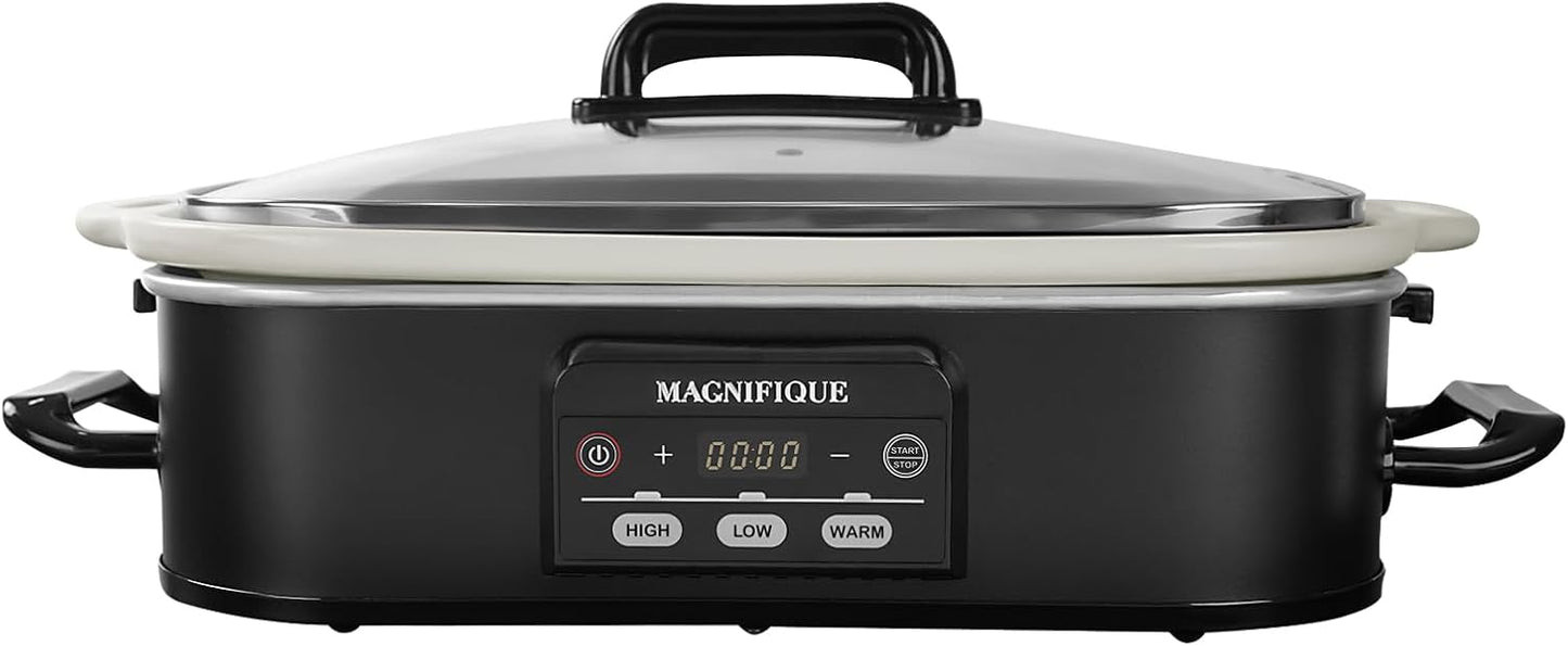 MAGNIFIQUE Small 4 Quart Casserole Programmable Slow Cooker with Ceramic Baking Dish - Perfect Kitchen Small Appliance for Family Dinners, Oven Safe and Durable Bakeware for Lasagna, Roasts