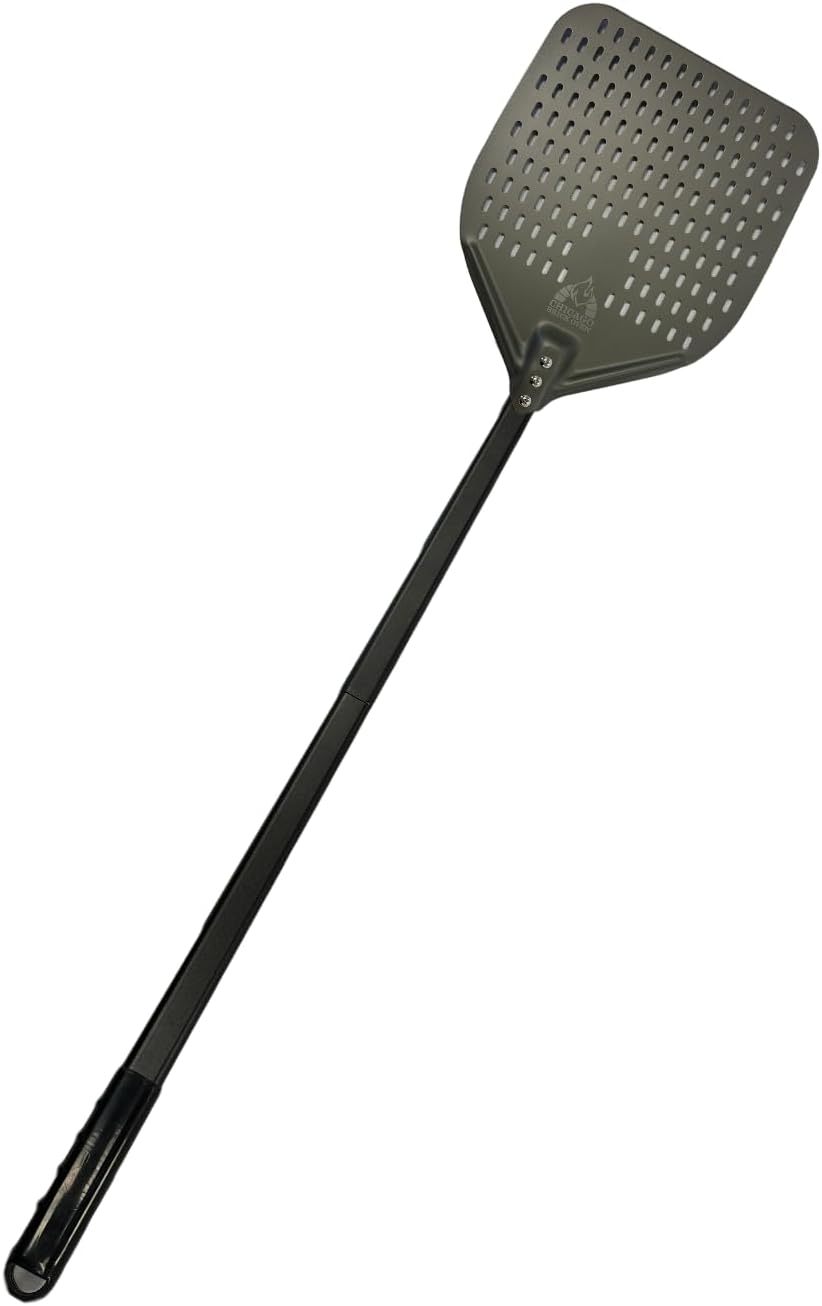 Chicago Brick Oven Perforated Pizza Peel - 12"x15" Anodized Aluminum Pizza Steel, 32" Handle, 47" Overall Length - Ideal Pizza Turning Peel for Pizza Oven, Brick Oven, Baking Bread