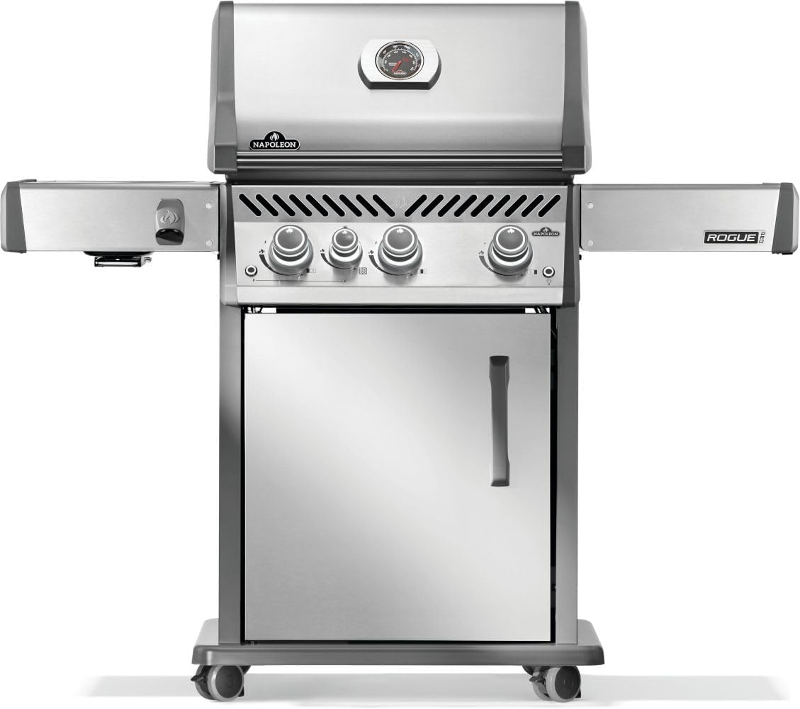 Napoleon Rogue PRO 425 Propane Gas Grill with Infrared Side Burner, Stainless Steel, Durable 4-Burner BBQ