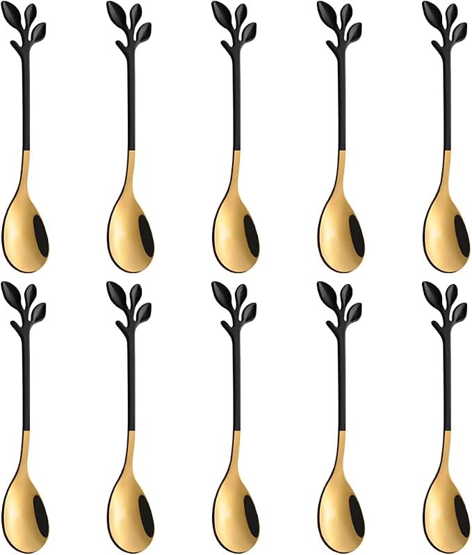 AnSaw Small Coffee Spoon Holder Set, 4.7" Mini Leaf Dessert Spoon, Stainless - Image 4