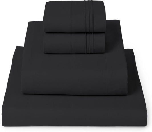 Mellanni Queen Sheets Set - 4 PC Iconic Collection Bedding - Hotel Luxury, Extra Soft, Cooling Bed Sheets - Wrinkle, Fade, Stain Resistant (Queen, Black)