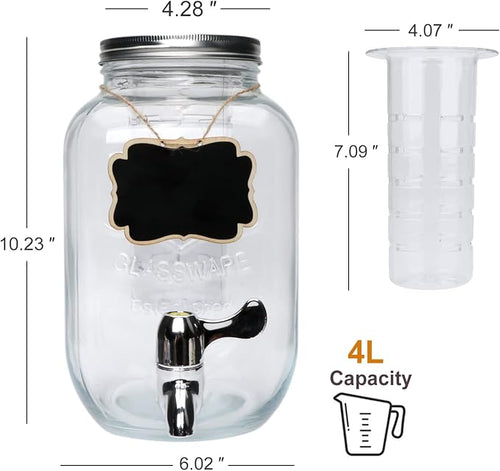 1-Gallon Glass Beverage Dispenser, Accguan Drink Dispenser - Image 2