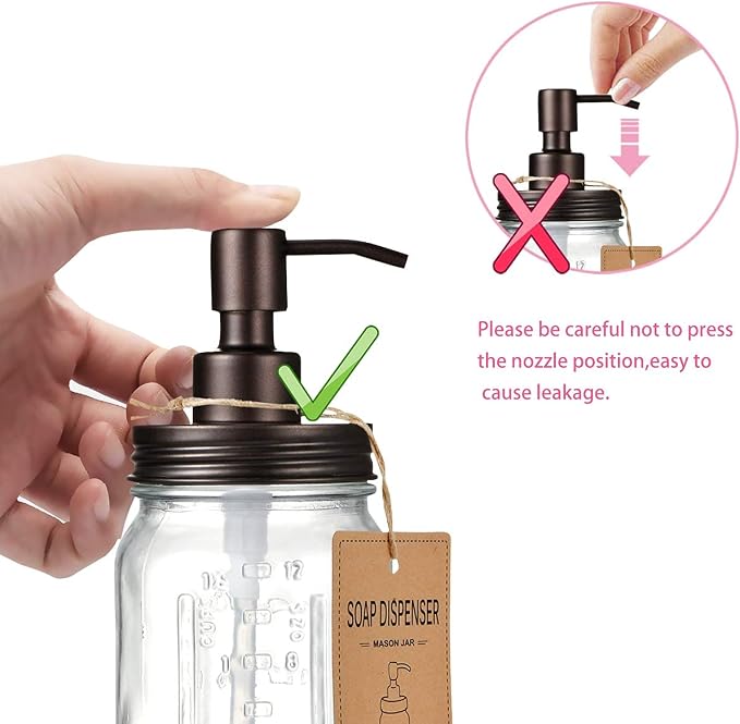 Amolliar Mason Jar Liquid Soap Dispensers, Rustproof Stainless Steel Mason Jar - Image 6