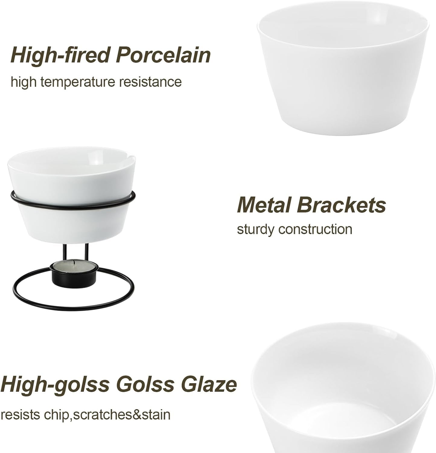 Luvan 4Pcs 12.8oz Butter Warmers for Seafood, Butter Melter with Stands and 20Pcs Tealight Candles,Ceramic Butter Warmer Set for Lobster, Personal Fondue Set Melted Butter Cups for Seafood, Fondue