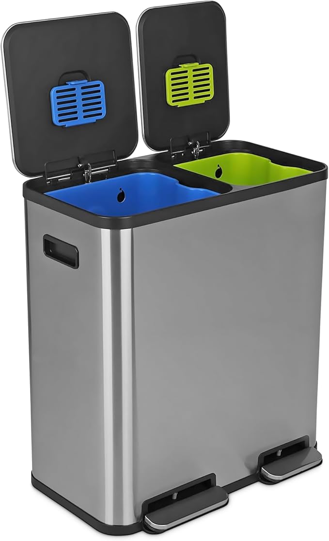 Simpli-Magic 18.5 Gallon Dual Compartment Step Trash Can – Kitchen Garbage Can by Simpli-Magic