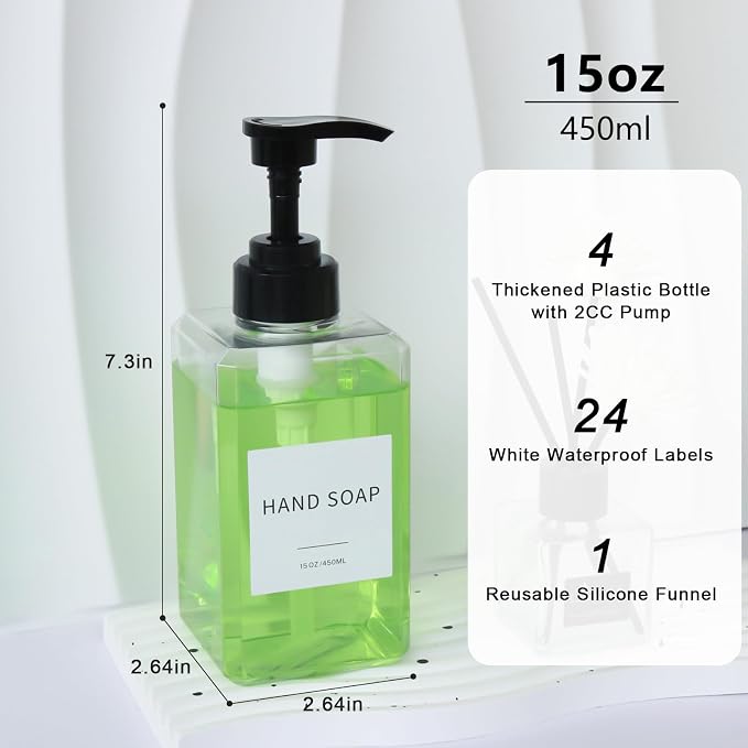 Clear Soap Dispenser with Waterproof Labels, Thickened Plastic Hand Soap - Image 2