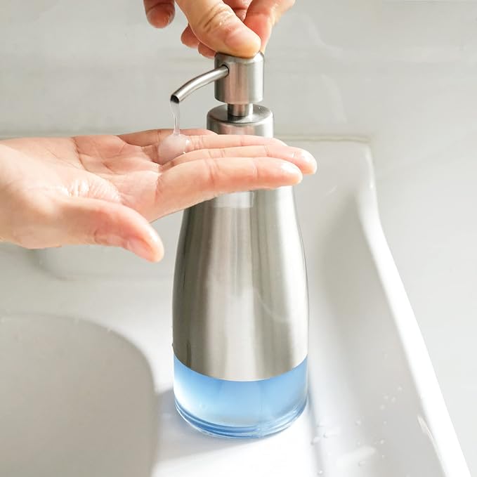 AUMIO 2 Pack Soap Dispenser Stainless Steel Case Glass Liner Hand Pump Dispenser - Image 4