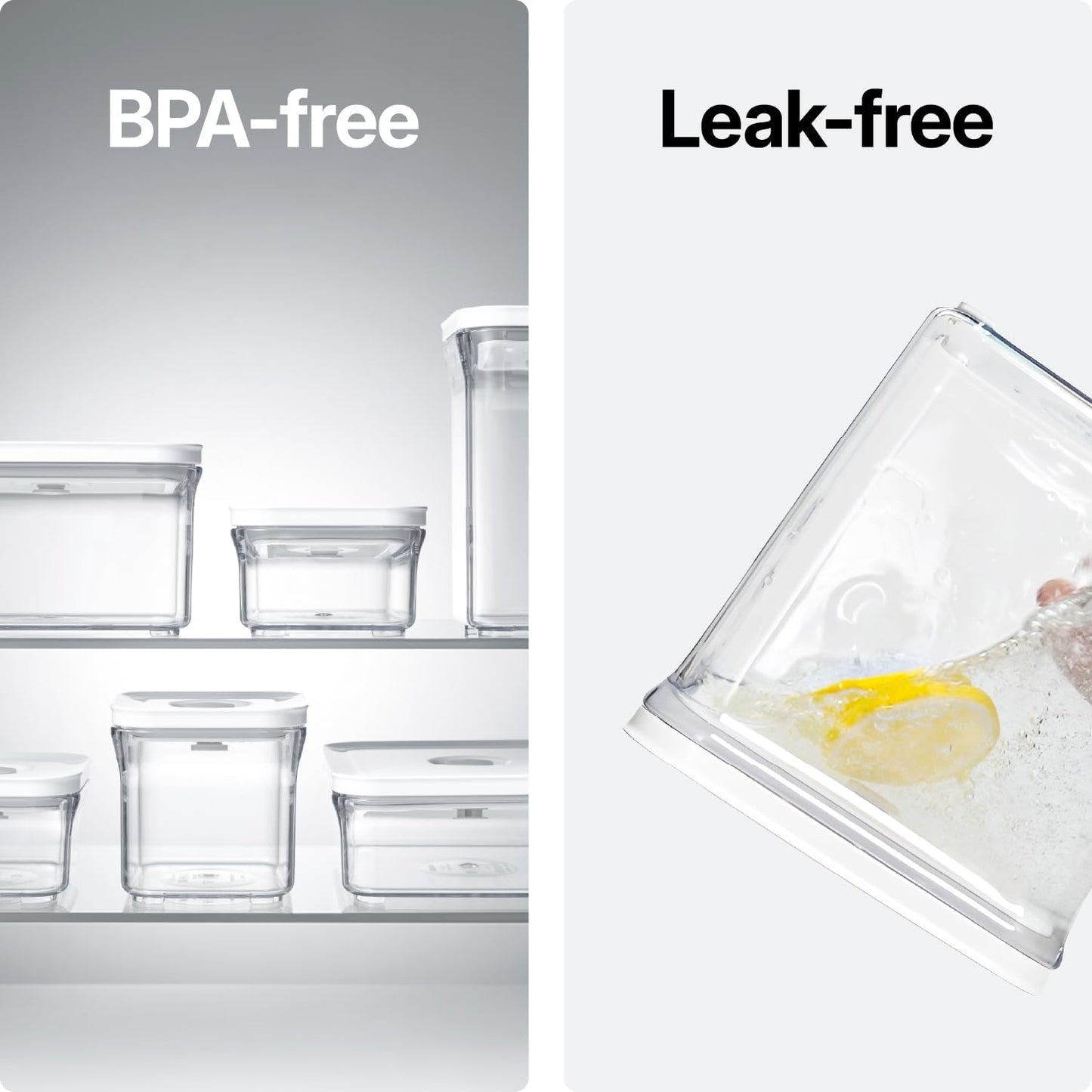 Premium Airtight Food Storage Containers, Mini Square 2pc/set(0.85qt), Smart One-Click Seal Lid, No Hinges, 100% Leak Proof, BPA-FREE, Dishwasher, Freezer & Microwave Safe