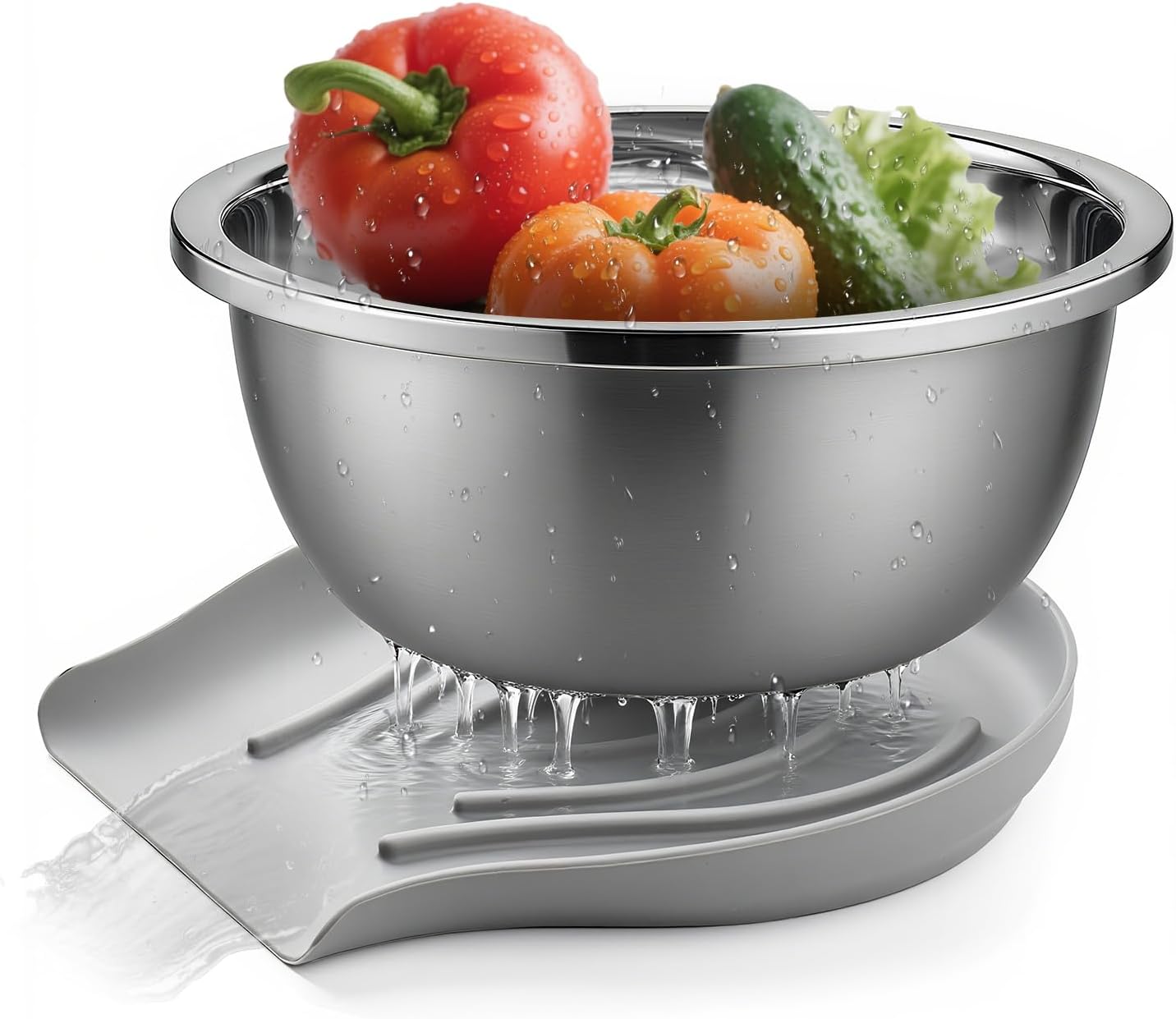 304 Stainless Steel Colander with Self-Draining Base, Goldusk 5QT Food-Grade Silicone Base Large Colander Strainer for Kitchen Pasta Strainer Washing Bowl for Pasta Rice Fruits Vegetables