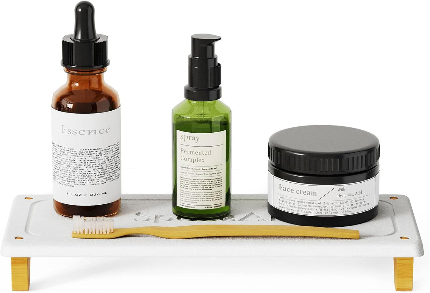 SpaceAid DryingNeat Sink Organizer, Instant Dry Sink Caddy Organizers, Kitchen Sponge Soap Holder Dispenser, Countertop Fast Drying Rack (Bamboo Feet, White)