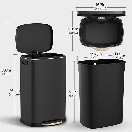 ELPHECO Kitchen Trash Can with Lid Soft Close, 13 Gallon / 50L Stainless Steel - Image 2