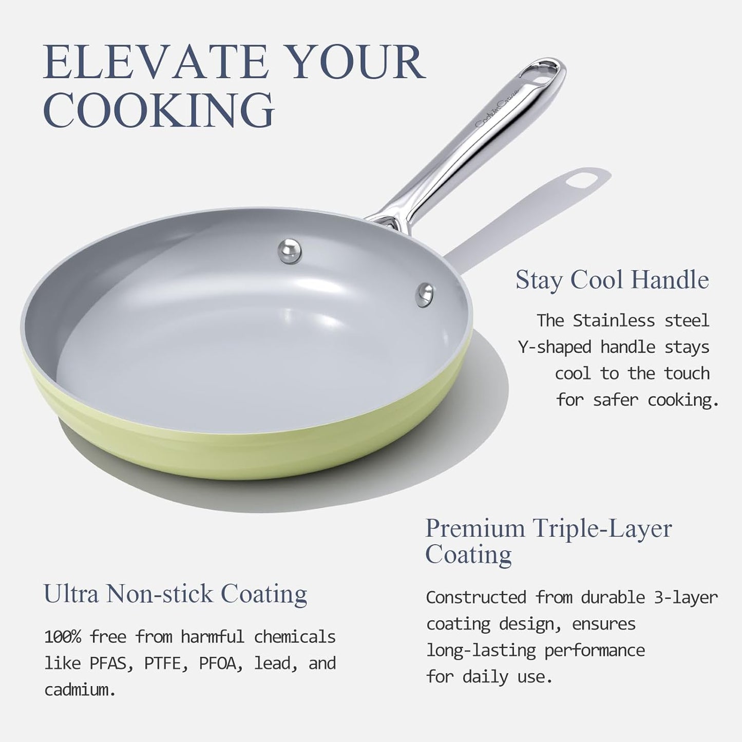 Nonstick Ceramic Frying Pan 10" Non Toxic Cooking Skillet for Eggs Pancakes & Stir Fry Even Heat Distribution PTFE/PFOA/PFAS Free Oven Safe Up to 500°F All Cooktops Compatible -Avocado Green