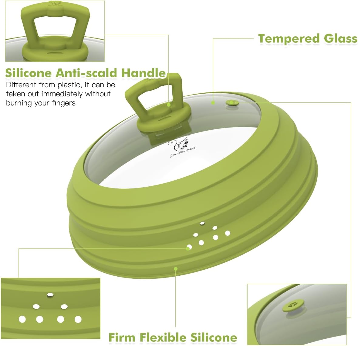 Microwave Splatter Cover Vented Glass Splatter Guard Lid with Collapsible Silicone for Food as Pot Cover 11.8 inch Large Plate for 6 7 8 9 10 11 inch Plate Bowl