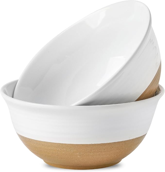 HASENSE Large Ceramic Serving Bowls Set of 2, 84 Oz 9 Inch White & Terracotta by Hasense