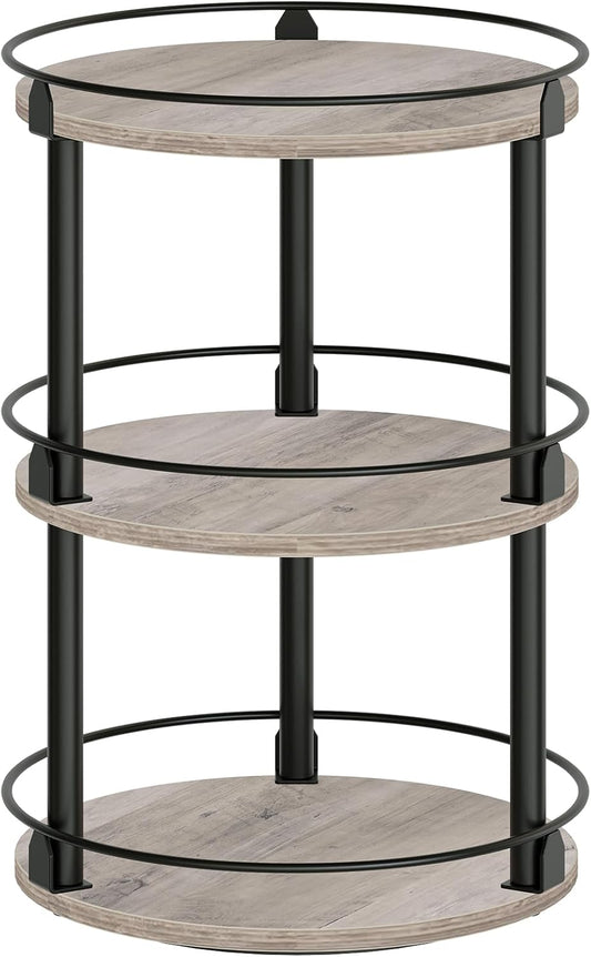 3-Tier Lazy Susan Organizer, Rotating Spice Rack, Spinning Organizer, Industrial Turntable Spice Rack Organizer for Cabinet, Kitchen Countertop, Greige and Black SR23BG