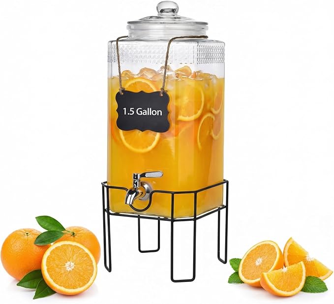 1.5 Gallon Glass Drink Dispenser, Drink Dispensers by Edycur