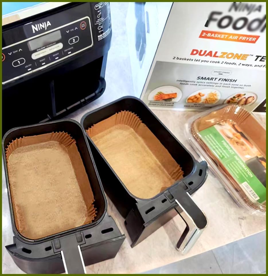 Air Fryer Liners for bella 4Qt Slim Air Fryer, Bella Air Fryer Accessories, Parchment Paper Liners Disposable Rectangular for Ninja Foodi 2-Basket, Instant Pot Vortex Plus, PowerXL Vortex(100Pcs)