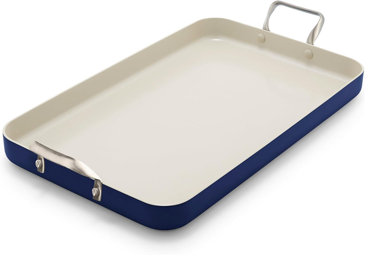 GreenPan 18" x 11" Double Burner Griddle Pan, Hard Anodized Healthy Ceramic Nonstick PFAS-Free, Stainless Steel Handles, Stovetop Cooking, Dishwasher Safe, Oven & Broiler Safe Cookware, Oxford Blue