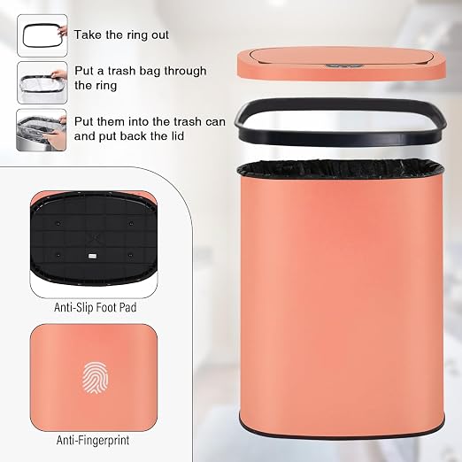 PayLessHere | 13 Gallon Stainless Steel Trash Can | Pink | Automatic Touchless - Image 6