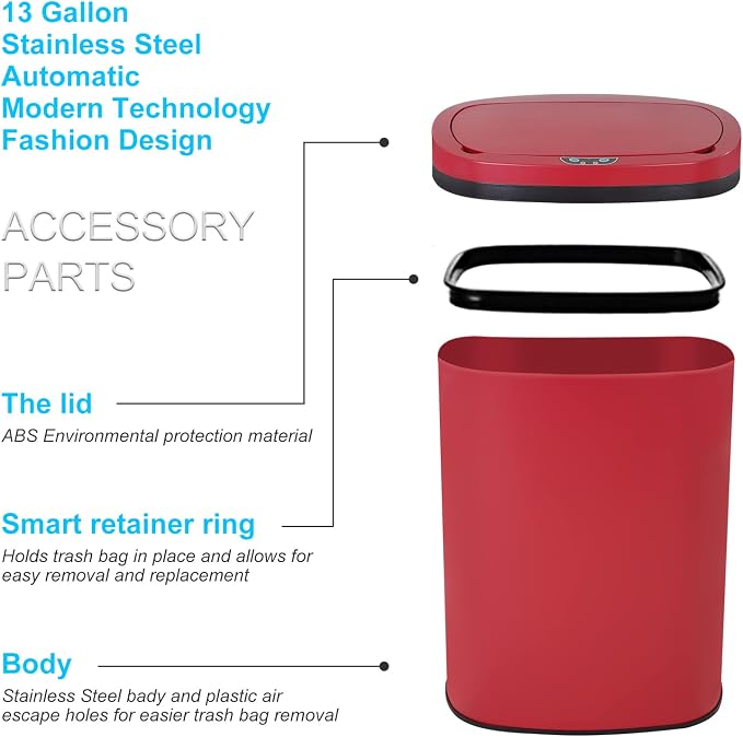 Bigacc 13 Gallon 50L Touch Free Automatic Stainless Steel Trash Can Garbage Can - Image 5