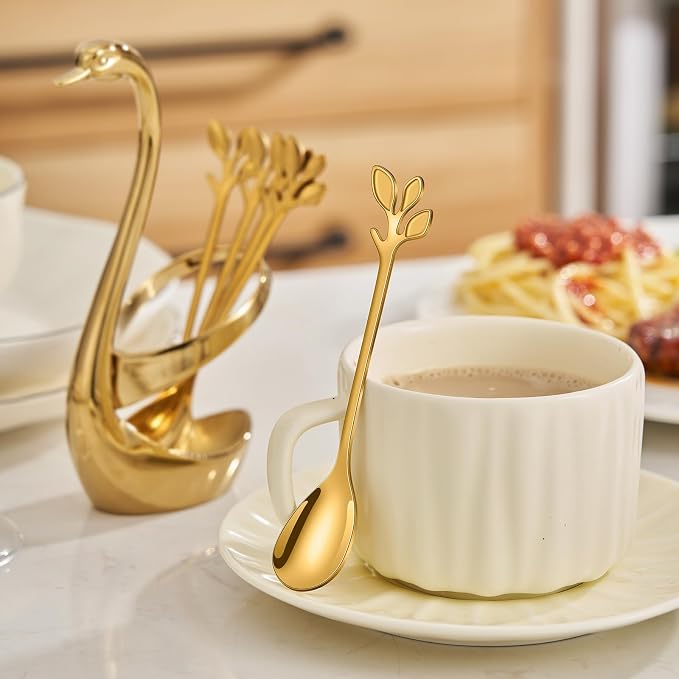 AnSaw Elegant Gold Leaf Coffee Spoons - Image 5