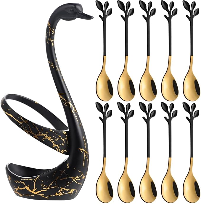 AnSaw Small Coffee Spoon Holder Set, 4.7" Mini Leaf Dessert Spoon, Stainless by AnSaw