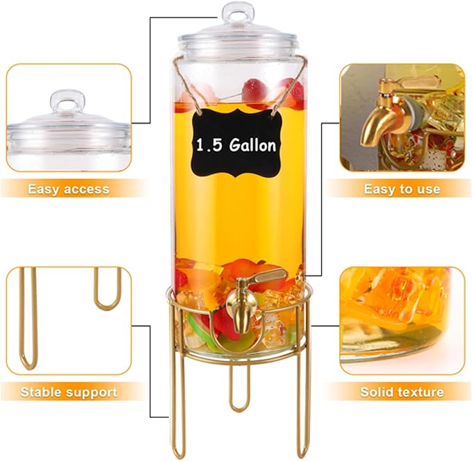 1.5 Gallon Drink dispenser, Glass Beverage Dispenser - Image 4