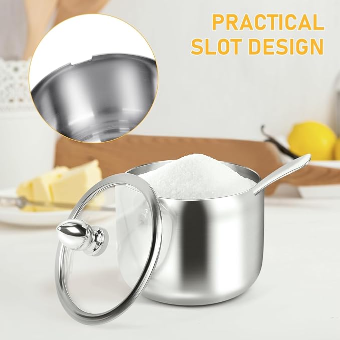 holoith 2 Pack Coffee and Sugar Dispenser - 10 oz Sugar Bowl with Glass Lid and - Image 4