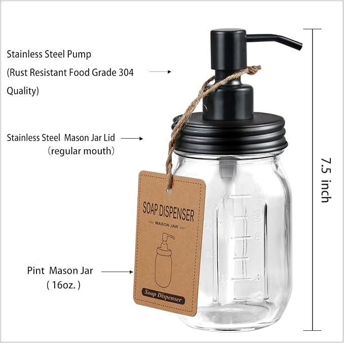 Amolliar 4 Pack Mason Jar Liquid Soap Dispensers, Rustproof Stainless Steel Lid - Image 5