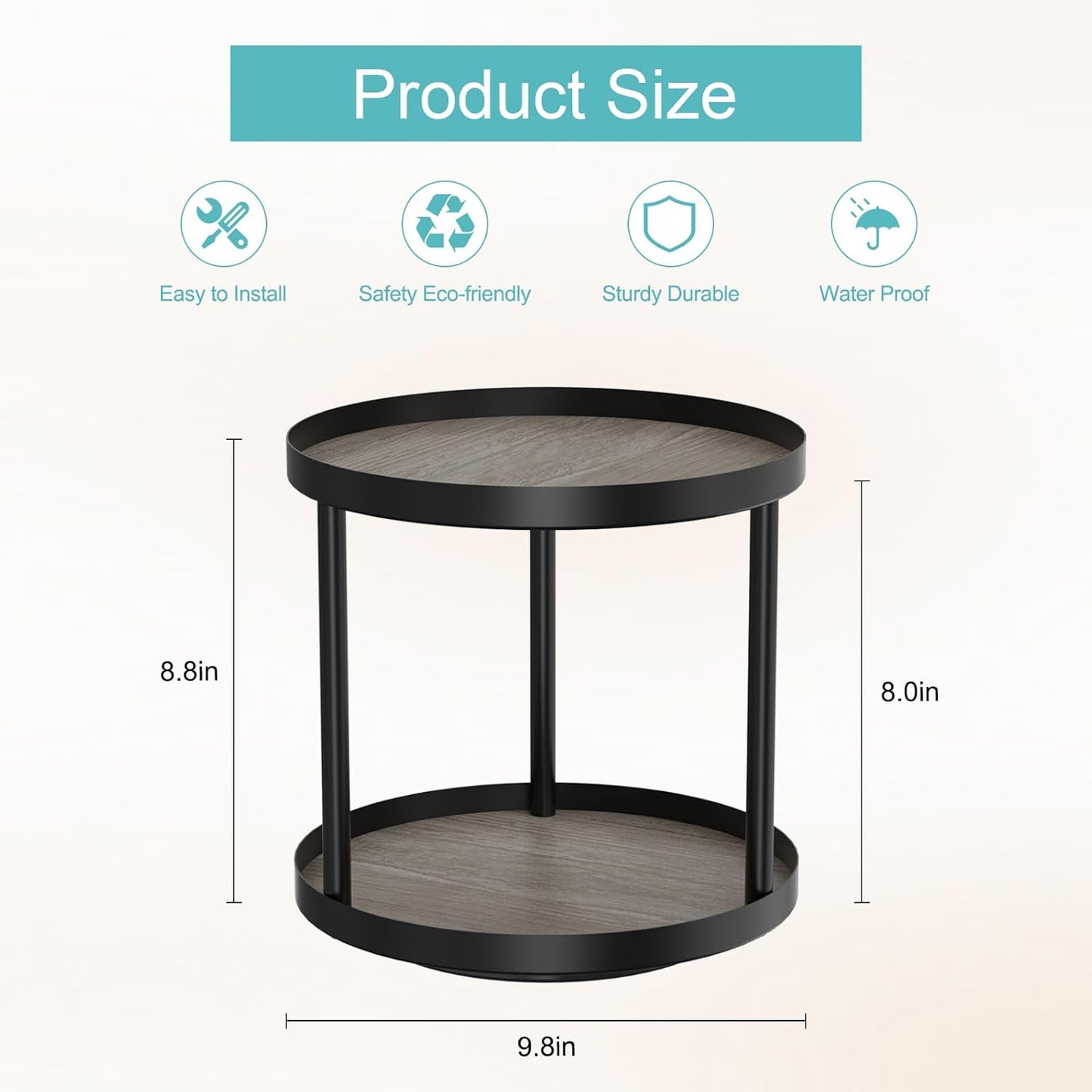 Giikin 2 Tier Lazy Susan Organizer, Two Tier Lazy Susan Turntable for Kitchen Countertop Spice Rack Organizer (Grey, 9.8" x 9.8" x 8.8")
