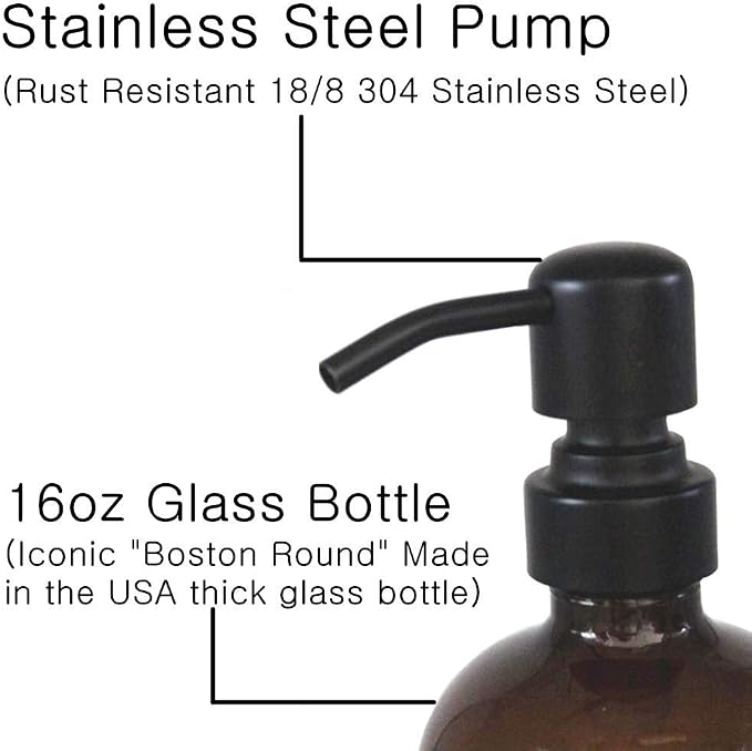 2 Pack Thick Amber Glass Pint Jar Soap Dispenser - Image 3
