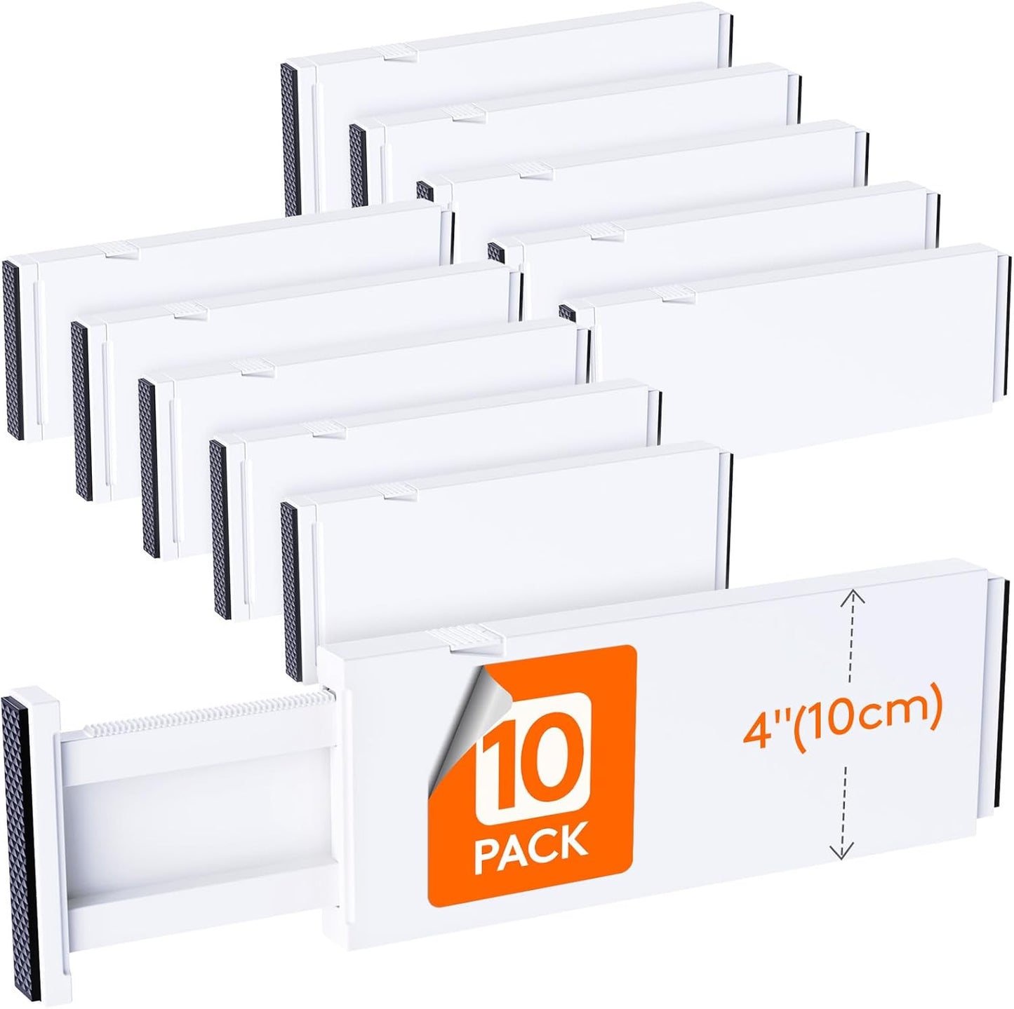 Lifewit 10 Pack Drawer Dividers 4" High,11-17" Adjustable Dresser Drawer Organizers for Clothes, Expandable Dresser Separators in Bedroom/Bathroom/Kitchen/Vanity/Office Organization and Storage, White