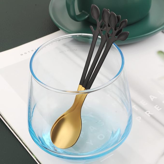 AnSaw Small Coffee Spoon Holder Set, 4.7" Mini Leaf Dessert Spoon, Stainless - Image 8