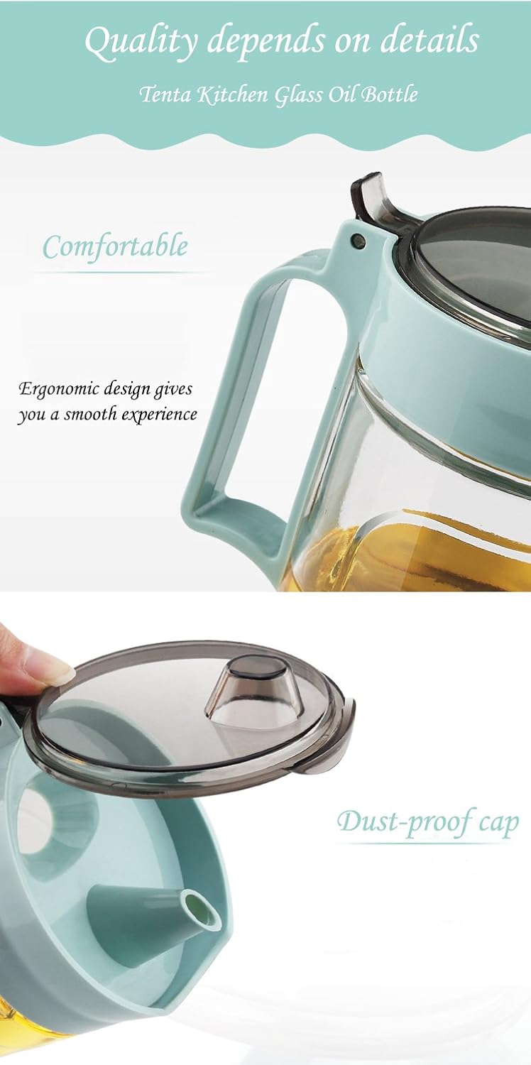 TENTA KITCHEN Oil Dispenser Vinegar Dispenser Maple Syrup Dispenser Glass Bottle Cruet No Drip Plastic Bottle Spout with Protective Cap drip Free Pour spout restarant 22Oz (Purple 1PC)